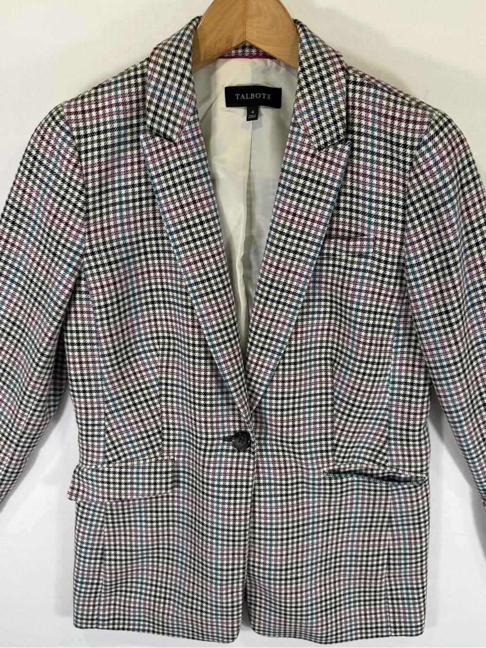 Talbots Multicolor Houndstooth Blazer with Pink and Blue Threads